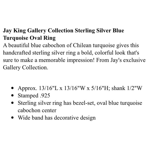 HP/ SALE JAY KING STUNNING TURQUOISE 925 CHILEAN TURQOISE STATEMENT RING - Picture 4 of 5